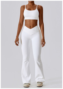 High Waist V Cut Scrunch Butt <b>Flare</b> <b>Leggings</b> Racerback Tank Top Set Solid Lightweight 2-Piece Sports Gym Fitness for Women - Product Image 3