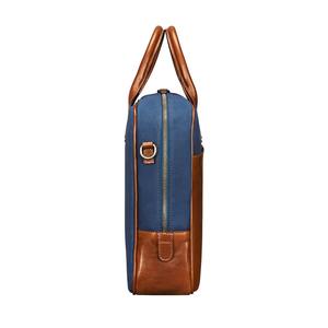 Porte-documents bicolore bleu toile et cuir marron pour homme – Sac de bureau premium pour ordinateur portable avec poignée supérieure – Commande en gros - Product Image 3