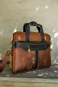 European Style Genuine <b>Leather</b> Laptop Bags Briefcase With Zipper Closure And Shoulder Strap Durable Design For Business Use - Product Image 6