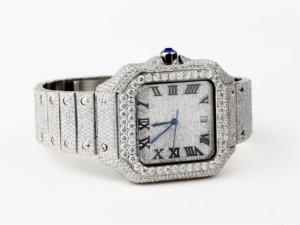 Reloj Plateado Completamente Cubierto de Diamantes con Números Romanos Negros, Reloj Mecánico Automático Cuadrado, Reloj de Lujo con Diamantes, Estilo Vintage Hip Hop - Product Image 5