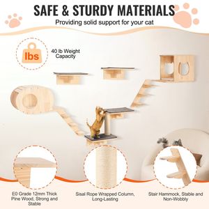 Estantes de Pared para Gatos con Plataformas para Saltar, Camas para Gatos, Hamacas, Árbol para Gatos, Muebles para Gatos, Casas y Muebles para Mascotas - Product Image 3