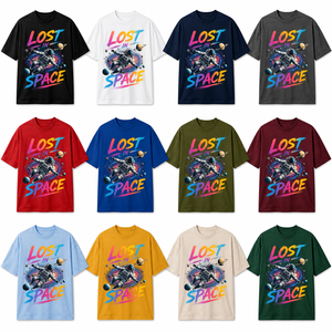 Camiseta negra para hombre con estampado de astronauta del espacio Lost Space, manga corta, cuello redondo, corte regular, informal, 100% algodón jersey - Product Image 3