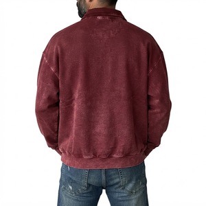 Sudadera de hombre color burdeos con lavado vintage, media cremallera, corte relajado, cuello alto, mezcla de algodón, manga larga, estilo casual urbano para otoño e invierno. - Product Image 5