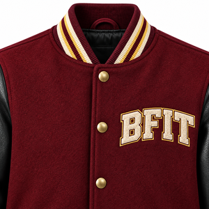 Chaqueta Universitaria Color Granate con Mangas de Cuero Negro, Botones Dorados y Logotipo Bordado, Estilo Preppy para Hombre, Ropa de Otoño - Product Image 5