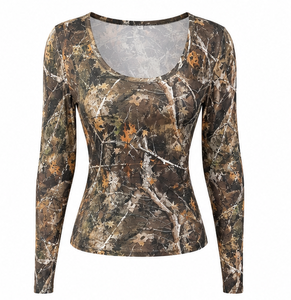 Camiseta Corta de Camuflaje de Manga Larga para Mujer, Ajustada, Estilo Y2K, Moda Urbana, Marca Privada OEM - Product Image 3