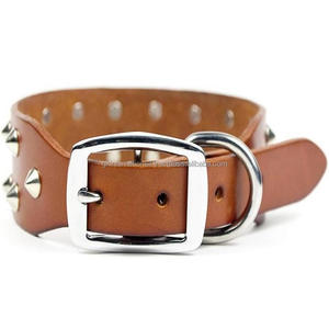 Collier de chien en cuir double pli décoratif à rivets cloutés robustes pour grands chiens moyens avec accessoires en laiton nickelé - Product Image 6