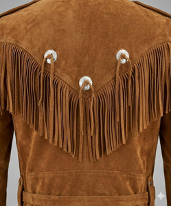 New Design Men's Western Cowboy Fringe Motorcycle Handmade Tan <b>Brown</b> Suede <b>Leather</b> <b>Jacket</b> Wholesale Manufacturer - Product Image 6