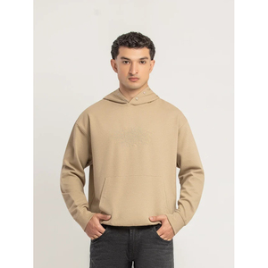 Sudadera con Capucha Beige para Hombre, Corte Regular, Tejido de Algodón, Informal, para Otoño, Color Sólido, Diseño con Bolsillos, Transpirable, 300g, con Cierre - Product Image 1
