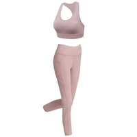 Ensemble de yoga sans couture 2 pièces : Soutien-gorge de sport dos nageur et Legging taille haute rose uni pour l'entraînement