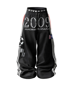 Pantalon large en toile pour homme, style hip-hop urbain, taille élastique avec cordon de serrage, respirant, séchage rapide, noir, blanc, rouge - Product Image 5