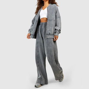 Custom Women's Winter Solid Streetwear Breathable Canvas Hooded Cargo Tracksuit <b>Set</b> High Neck Crop Top <b>Joggers</b> 2 Piece <b>Matching</b> - Product Image 2