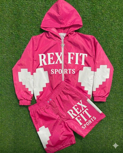 Conjunto deportivo informal para hombre, cortavientos, transpirable, de poliéster, chaqueta y pantalones cortos, traje deportivo de verano. - Product Image 1