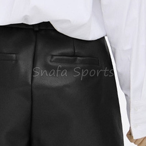 Wholesale Summer Leather Shorts For Women New Style Pockets And <b>Drawstring</b> Slim Fit 100% Leather Breathable Shorts for sale - Product Image 6