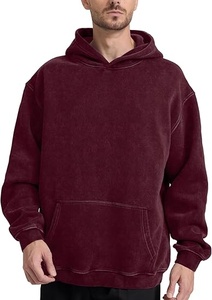 Oversized Hooded Sweatshirt Solid Burgundy Cotton Fleece Pocket Casual <b>Pullover</b> <b>Men</b> Autumn Wear Regular Fit - Product Image 4