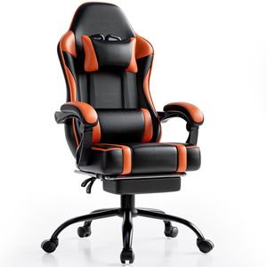Sedia da Gaming in Pelle PU per Adulti con Poggiapiedi, Rotazione a 360 Gradi, Cuscino Lombare per Giocatori Adulti C - Product Image 1
