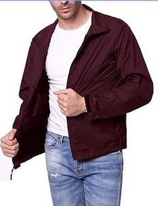 Wholesale Premium Men's Burgundy Windproof Zipper Jacket Casual Stand Collar Polyester Lightweight Autumn Outerwear - Product Image 3