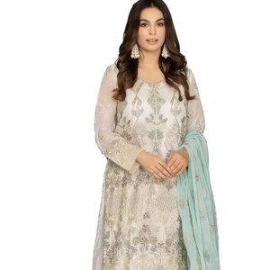 Traje Salwar de Shree Indian Exports, muy vendido, estilo afgano especial para fiestas en Dubái, con bordado elaborado en georgette, vestido de seda y viscosa. - Product Image 1