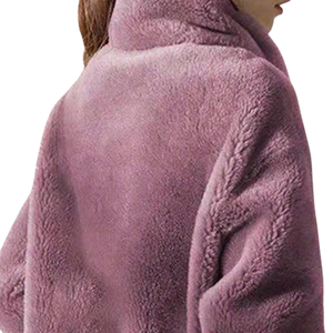 Womens Oversized Sherpa Fleece 100% Polyester <b>Thick</b> Jacket Soft Warm <b>Winter</b> Zip <b>Coat</b> High Neck Long Sleeve Casual Outdoor Teddy - Product Image 5
