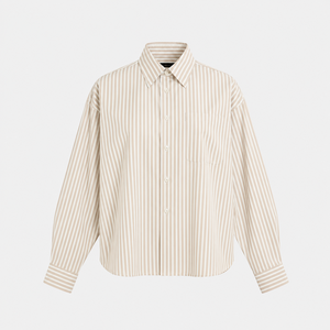 เสื้อเชิ้ตผู้ชายลายทางแขนยาวผ้าฝ้าย 100% สำหรับฤดูใบไม้ร่วง คอปกพับได้ สไตล์ลำลอง รับสกรีนโลโก้ ขายส่ง - Product Image 3
