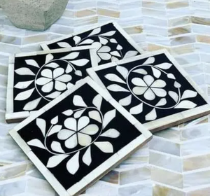 New Arrivals Bone Inlay Coaster in Green Resin With Leaf Design Tea Cup Coaster - Product Image 3