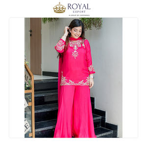 Colección de Ropa Étnica de Diseñador de Primera Calidad, Suministro Directo de Fábrica, Crepé Natural con Bordado, Kurti, Pantalón y Dupatta - Product Image 2