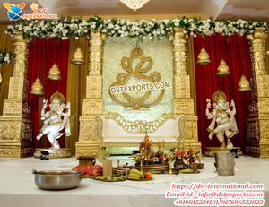 Gran escenario temático dorado de boda malaya, tema de boda musulmán, fábrica de escenario Walima, fabricante de escenario indio tradicional de EE. UU. - Product Image 3