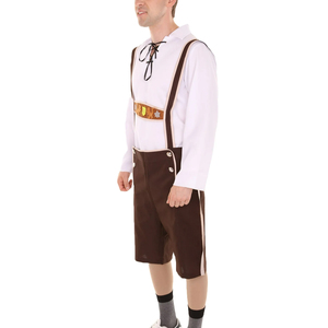Premium Quality <b>Mens</b> Brown Vintage Lederhosen <b>Shorts</b> with Suspenders Embroidered Front Panel Bavarian Trachten <b>Festival</b> Wear - Product Image 2