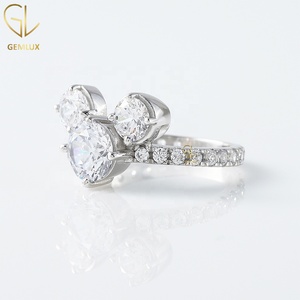 Mickey <b>Mouse</b> Engagement Ring, Round Cut Moissanite Three Stone Wedding Ring, <b>Mouse</b> Face Ring for Women - Product Image 2