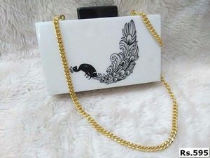 Exquisite Design Skill Artisan Black Resin Bohemian Marble Effect Clutch <b>Bag</b> Gold Chain Strap Magnetic Closure Rhinestone - Product Image 5