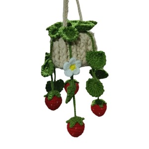 Cesto <span class=keywords><strong>di</strong></span> rose all'uncinetto fatto a mano, decorazione da appendere, con rampicanti, fiori <span class=keywords><strong>di</strong></span> ciliegio, margherite, lavanda, fragole, per specchietto auto - Product Image 1