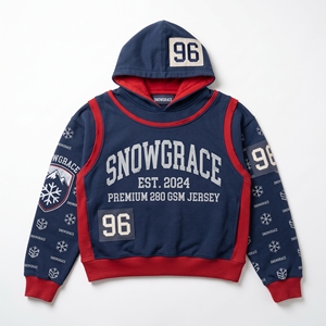 เสื้อสเวตเชิ้ตมีฮู้ดสโนว์เกรซสำหรับผู้ชาย สีกรมท่า แต่งขอบสีแดง พิมพ์ลายโลโก้ 96 ผ้าเจอร์ซีย์ ทรงสปอร์ตสำหรับฤดูหนาว ทรงปกติ - Product Image 1