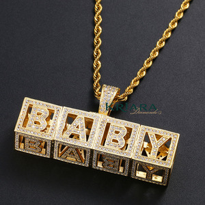 Pendentif Lettre Bébé en Argent 925 avec Pierres Moissanite Plaqué Rhodium Style Hiphop Bijoux Unisexe - Product Image 4