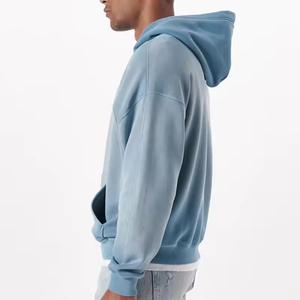 เสื้อสเวตเชิ้ตผู้ชายทรงโอเวอร์ไซส์ สีฟ้าอ่อน มีฮู้ด ผ้าฟลีซ สีพื้น ลำลอง แขนยาว มีกระเป๋า ทรงปกติ ใส่ได้ในฤดูใบไม้ร่วง - Product Image 6