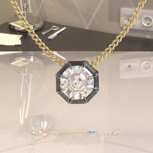 Elvora Gems Georgian Cut Set Octagon Cut Moissanite <b>Pendant</b> <b>Solid</b> <b>Gold</b> 2.8CT IGI Certified Rhodium Plated Rope Chain Necklace - Product Image 5