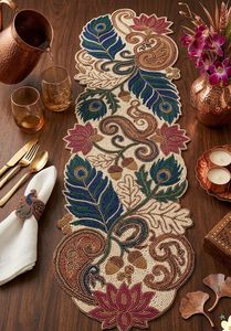 Chemin de table ovale brodé de perles fait main, motif floral bohème, en tissu, pour la décoration intérieure - Product Image 4