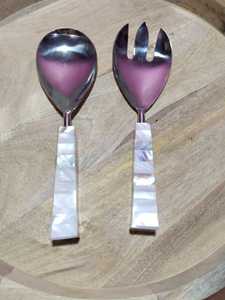 Ensemble de cuillères à salade en acier inoxydable 18/10 de qualité supérieure avec manche en nacre, élégantes cuillères à salade, ustensiles de cuisine - Product Image 2