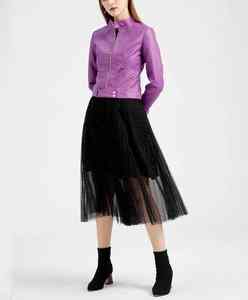 Nueva Chaqueta de Cuero Morada Acolchada de Moda para Mujer, Estilo Biker Corto, Tejido de Tela, Tallas Grandes - Product Image 6