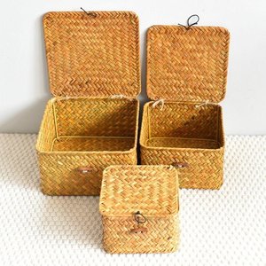 Boîtes cadeaux en jonc de mer faites à la main, dernière tendance, bon prix, boîte en raphia pour accessoires de coiffeuse de chambre. - Product Image 3