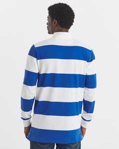 Chemise de rugby en coton rayée bleu et blanc pour homme, manches longues, col boutonné décontracté, vêtement d'été - Product Image 4