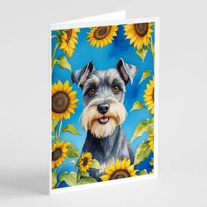 Schnauzer caprichoso en girasoles A7 tamaño 5x7 tarjetas de felicitación en blanco Paquete de 8 incluye sobres y tarjetas de notas - Product Image 1