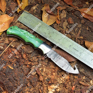 Cuchillo de Bolsillo Plegable de Acero Damasco y Madera Pakka, Punta Biselada, para Caza, Supervivencia, Aire Libre, OEM, ODM, OBM, DIY - Product Image 2