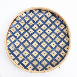 Stylish bamboo serving <b>tray</b> hand weave round flat <b>basket</b> <b>trays</b> decorative wall art hanging - Product Image 2