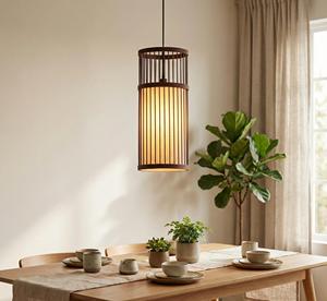 Lámpara Colgante de Bambú Japonesa Wabi Sabi Premium, Lámpara de Techo Minimalista de Madera, Iluminación Zen Japandi para Comedor - Product Image 4