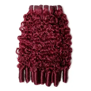 Perruque 100% cheveux humains Remy à trame, bouclée, avec mèches, entièrement en dentelle, longue, rouge foncé, texture ondulée naturelle, personnalisable - Product Image 4