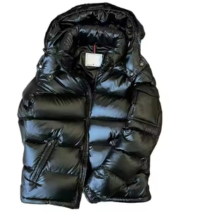 Veste matelassée unisexe bleue à capuche et col montant, coupe-vent, fermeture éclair, manteau d'hiver décontracté, coupe régulière, face enduite de PU - Product Image 5