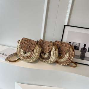 Nuevo Bolso Bandolera Redondo de Paja Tejida a la Moda para Mujer, Estilo Retro, con Cierre de Cremallera, para la Vida Diaria y Viajes - Product Image 1