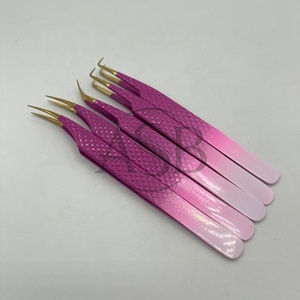 Pinzas de pestañas de acero inoxidable sostenibles japonesas de dos tonos degradados de Color personalizado aplicador de fibra de volumen de cejas puntiagudas - Product Image 6