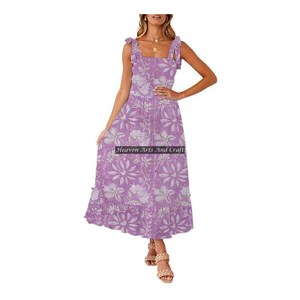 Designer Women Indian Ethnic Cotton Hand Block Print Summer Spaghetti Strap <b>Dress</b> Floor-Length Natural Waist Eco-Friendly Beach - Product Image 2
