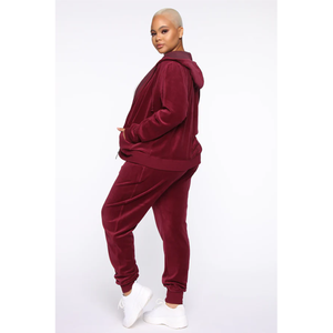 Women Velvet Knitted Hooded Jumpsuit Long Sleeve High Waist Skinny Fit Solid Color Casual All Seasons Jogger Pants Pockets High - Product Image 2