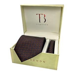 <b>Tie</b> Benon <b>Brown</b> Geometric <b>Tie</b> with Pocket Square Set for Men | Premium Formal Business Wedding Gift Combo | OEM Wholesale India - Product Image 1